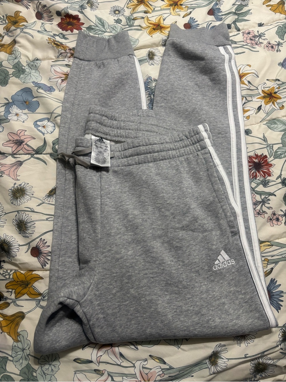 adidas Light Gray Track Joggers with White Stripes